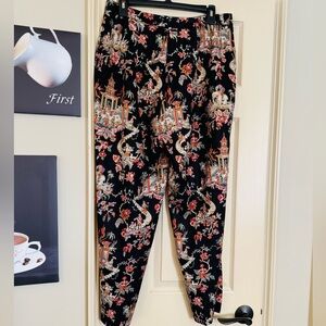 Talbots Black Floral Scenic Print Pants